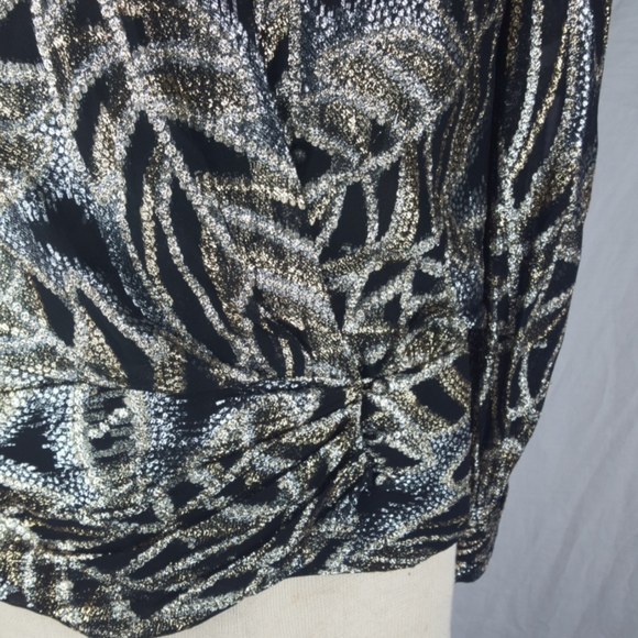 VTG SAKS FIFTH AVE METALLIC BLACK GOLD BLOUSE SZ 8 - Picture 2 of 6
